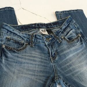Harley-Davidson Light Blue Straight Leg Jeans Metal Chain Size 6 Petite